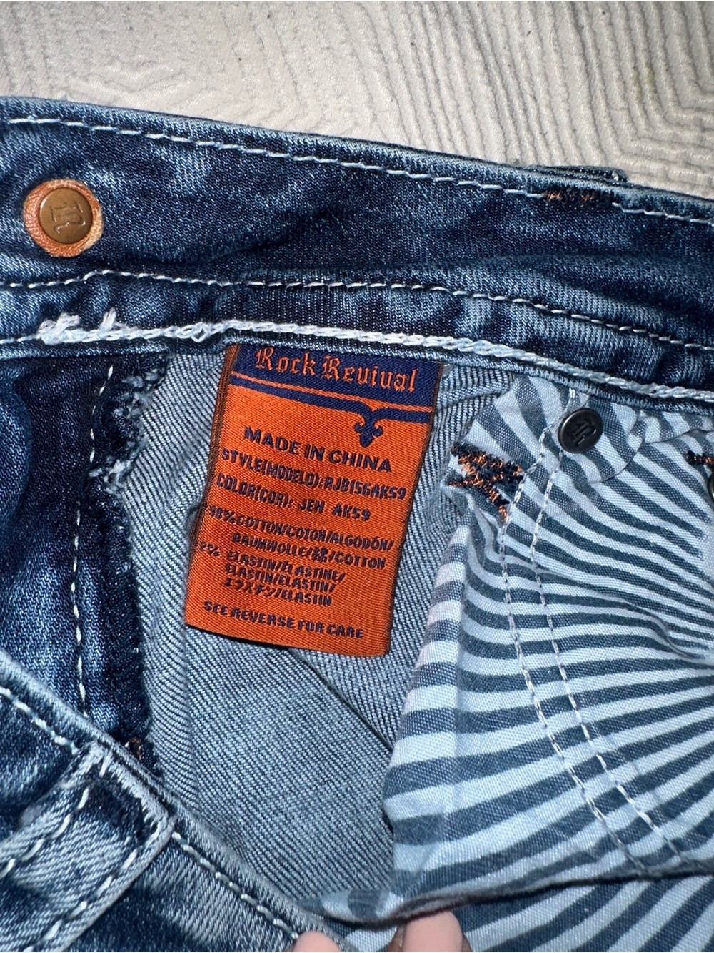 Rock Revival Light Blue Denim Jeans with Striped Pocket Lining